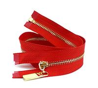Believewang 2Pcs 3# Metal Open End Zippers 40/70cm Gold Teeth Long Zip Closure for Sewing Bags Down Jacket Zipper,Red