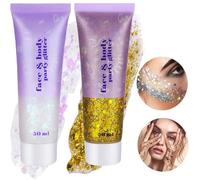 Beliky Girl Body&Face Glitter Makeup,Holographic Sequins Paint Gel,Body Glitters Gel Sequins Shimmer Liquid Eyeshadow,Chunky Glitter for Face Hair Nails(White,Gold)