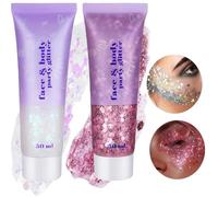 Beliky Girl Body&Face Glitter Makeup,Holographic Sequins Paint Gel,Body Glitters Gel Sequins Shimmer Liquid Eyeshadow,Chunky Glitter for Face Hair Nails(White,Pink)