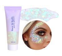 Beliky Girl Body Glitter Gel, 50ml Face Glitters Body Sequins Shimmer Liquid Eyeshadow, Mermaid Sequins Liquid Holographic Glitter Gel, Chunky Glitters for Eye Hair Nail DIY Art (White)