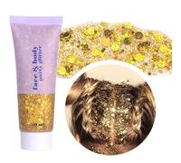 Beliky Girl Body Glitter Gel, 50ml Face Glitters Body Sequins Shimmer Liquid Eyeshadow, Mermaid Sequins Liquid Holographic Glitter Gel, Chunky Glitters for Eye Hair Nail DIY Art(Gold)