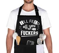 Belillpipi Adjustable Apron for Men- Funny Black BBQ Chef Aprons with 3 Pockets - Cooking Chef Aprons, Kitchen Cooking Grilling Apron Father’s Day Gifts for Men