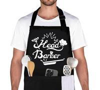 Belillpipi Adjustable Apron for Men - Funny Black BBQ Chef Aprons with Pocket - Cooking Chef Aprons Christmas Gifts for Men, Kitchen Cooking Grilling Apron (Head Barker)