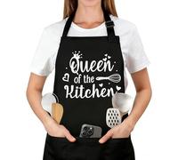 Belillpipi Adjustable Cooking Aprons for Women - Funny Black BBQ Chef Aprons with 3 Pocket, Waterproof Aprons Kitchen Gifts for Women, Kitchen Apron Grilling Apron (Queen of the kitchen)
