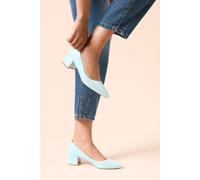 Belinda Faux Leather Pointed Medium Block Heel Court Shoes Dorothy Perkins Blue 6