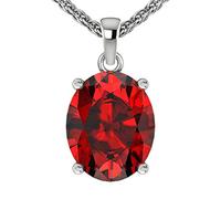 Belinda Jewelz Womens 14k White Gold Oval Shape Cut Gemstone Rhodium Plated Sparkling Prong Real Sterling Silver Fine Jewelry Classic Chain Hanging Pendant Necklace, 2.6 Carats Garnet Red, 18 inch
