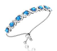 Belinda Jewelz Womens Classic Beautiful 925 Sterling Silver Sparkling Gemstone Adjustable XO Bolo Tennis Bracelet Bangle Fine Wrist Jewelry Fashion Accessory, Gemstone, swiss blue topaz