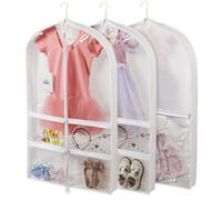 Belinlen 3 Pcs 40" Kids Dance Costume Garment Bag with 4 Medium Clear Zipper Pockets and 1 Large Back Zipper Pocket, Clear Dance Costume Bag for Travel Storage Suit Dress Bag for Dance Competition