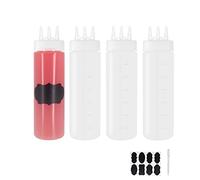 Belinlen 4 Pack 24oz/700ml Plastic Squeeze Sauce Bottles, 3-Hole Squirt Condiment Squeezy Bottles Plastic Squeeze Dispensers with Measurements for Ketchup BBQ Dressing Paint Workshop Art Craft