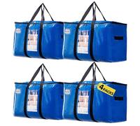 Belinlen 4 Pack Heavy Duty Moving Bags 100L Large Packing bag with Visible Window and U-Shaped Around Handles, Waterproof Storage Bags with Zips for Moving Travelling Camping Clothes Beddings Storage