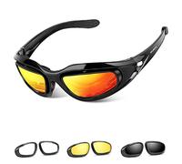 BELINOUS Polarized Motorcycle Riding Glasses Goggles for Men Foam Padding, Windproof Anti-dust Sunglasses w/ 4 Interchangeable Lens Kit & Case, Protective Eyewear for Driving Biking Day and Night