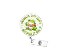 BELISMIA Anxious But Alive Despite It All Size 2" Alligator Clip Retractable Badge Reels, Funny Frog Meme Acrylic ID Badge Holder, Frog Lover Accessories DIY Gifts for Boy Girl Co-Workers Friend