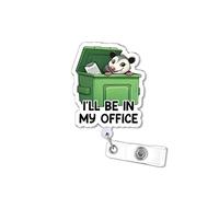 BELISMIA I'll Be in My Office 2 Inches Alligator Clip Retractable Badge Reels, Funny Dumpster Possum Acrylic ID Badge Holder, Humor Office Saying Accessories DIY Gifts for Boys Girls Co-Workers