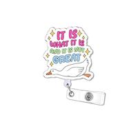 BELISMIA It is What It is and It is Not Great 2 Inches Alligator Clip Retractable Badge Reels, Silly Goose Acrylic ID Badge Holder, Funny Sad Animal Accessories DIY Gifts for Boy Girl Co-Worker Nurse
