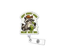 BELISMIA Just About Done Dillin With Yall 2 Inches Alligator Clip Retractable Badge Reels, Trendy Western Raccoon Pickle Acrylic ID Badge Holder, Sarcastic Accessories DIY Gifts for Boy Girl Co-worker