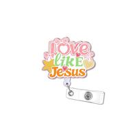 BELISMIA Love Like Jesus 2 Inches Alligator Clip Retractable Badge Reels, Girly Coquette Heart Acrylic ID Badge Holder, Jesus Lovers Accessories DIY Gifts for Boys Girls Co-Workers Friends Christians
