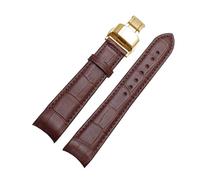 Belivceng Genuine Leather Watch Band with Steel Buckle, Curved End Strap for Replacement Bracelet, 20mm to 22mm Sizes,Brown Gold B,22mm