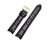 Belivceng Genuine Leather Watch Band with Steel Buckle, Curved End Strap for Replacement Bracelet, 20mm to 22mm Sizes,Red Gold Pin,22mm