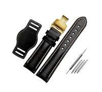 Belivceng Genuine Leather Watch Strap, Matte Finish with Butterfly Buckle, 18mm to 22mm Sizes,Black-Gold,21mm