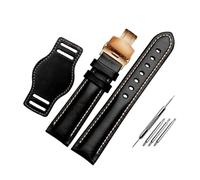 Belivceng Genuine Leather Watch Strap, Matte Finish with Butterfly Buckle, 18mm to 22mm Sizes,Black-Rose,20mm
