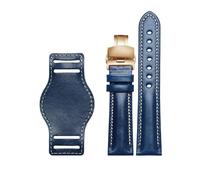 Belivceng Genuine Leather Watch Strap, Matte Finish with Butterfly Buckle, 18mm to 22mm Sizes,Blue-Gold,21mm