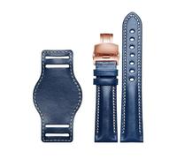 Belivceng Genuine Leather Watch Strap, Matte Finish with Butterfly Buckle, 18mm to 22mm Sizes,Blue-Rose,20mm