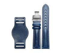 Belivceng Genuine Leather Watch Strap, Matte Finish with Butterfly Buckle, 18mm to 22mm Sizes,Blue-Silver,21mm
