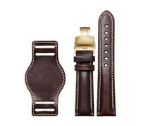 Belivceng Genuine Leather Watch Strap, Matte Finish with Butterfly Buckle, 18mm to 22mm Sizes,Brown-Gold,21mm