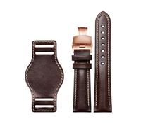 Belivceng Genuine Leather Watch Strap, Matte Finish with Butterfly Buckle, 18mm to 22mm Sizes,Brown-Rose,21mm
