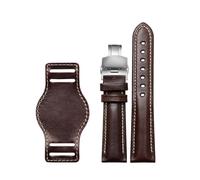 Belivceng Genuine Leather Watch Strap, Matte Finish with Butterfly Buckle, 18mm to 22mm Sizes,Brown-Silver,21mm