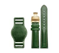 Belivceng Genuine Leather Watch Strap, Matte Finish with Butterfly Buckle, 18mm to 22mm Sizes,Green-Gold,21mm