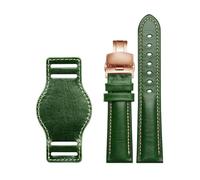 Belivceng Genuine Leather Watch Strap, Matte Finish with Butterfly Buckle, 18mm to 22mm Sizes,Green-Rose,21mm