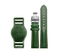 Belivceng Genuine Leather Watch Strap, Matte Finish with Butterfly Buckle, 18mm to 22mm Sizes,Green -Silver,21mm