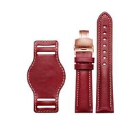 Belivceng Genuine Leather Watch Strap, Matte Finish with Butterfly Buckle, 18mm to 22mm Sizes,Red-Rose,21mm