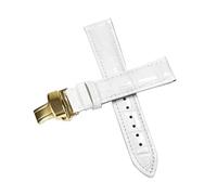 Belivceng Genuine Leather Watch Strap with Butterfly Buckle, 12mm to 18mm Replacement Band Accessories,White Golden,16mm
