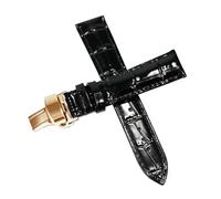 Belivceng Genuine Leather Watch Strap with Butterfly Buckle, 12mm to 18mm Replacement Band Accessories,Black Golden,15mm