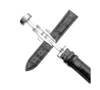 Belivceng Genuine Leather Watch Strap with Steel Butterfly Deployment Buckle, Durable Replacement Band, 14mm to 24mm Sizes,Black Silver,18mm