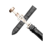 Belivceng Genuine Leather Watch Strap with Steel Butterfly Deployment Buckle, Durable Replacement Band, 14mm to 24mm Sizes,Black Rose Gold,24mm