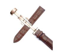 Belivceng Genuine Leather Watch Strap with Steel Butterfly Deployment Buckle, Durable Replacement Band, 14mm to 24mm Sizes,Brown Rose Gold,24mm