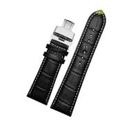 Belivceng Genuine Leather Watchband with Butterfly Buckle, Alligator Grain Pattern Design, for Replacement Strap, 22mm to 28mm Sizes,Black White Silver,20mm