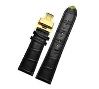Belivceng Genuine Leather Watchband with Butterfly Buckle, Alligator Grain Pattern Design, for Replacement Strap, 22mm to 28mm Sizes,Black Gold,20mm