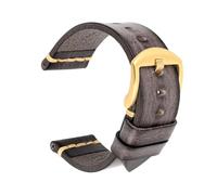 Belivceng Genuine Leather Watchband with Metal Clasp, Durable Replacement Strap Accessory, 18mm to 24mm Sizes,P Grey-Gold,26mm