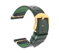 Belivceng Genuine Leather Watchband with Metal Clasp, Durable Replacement Strap Accessory, 18mm to 24mm Sizes,F Green-Gold,26mm