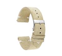 Belivceng Genuine Suede Leather Watch Strap with Silver Buckle, Vintage Handmade, Replacement Band, 18mm to 24mm Sizes ,Beige White,22mm