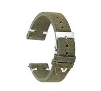 Belivceng Genuine Suede Leather Watch Strap with Silver Buckle, Vintage Handmade, Replacement Band, 18mm to 24mm Sizes ,Green White,24mm