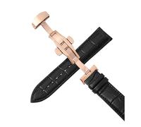 Belivceng Leather Watch Band, Double Press Automatic Butterfly Buckle, 12mm to 24mm Sizes, Replacement Strap Accessory,Rose Gold Black,16mm