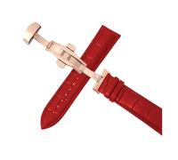 Belivceng Leather Watch Band, Double Press Automatic Butterfly Buckle, 12mm to 24mm Sizes, Replacement Strap Accessory,Rose Gold Red,15mm