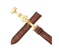 Belivceng Leather Watch Band, Double Press Automatic Butterfly Buckle, 12mm to 24mm Sizes, Replacement Strap Accessory,Gold Brown,18mm