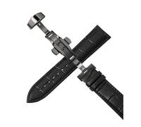 Belivceng Leather Watch Band, Double Press Automatic Butterfly Buckle, 12mm to 24mm Sizes, Replacement Strap Accessory,Black Black,14mm