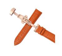 Belivceng Leather Watch Band, Double Press Automatic Butterfly Buckle, 12mm to 24mm Sizes, Replacement Strap Accessory,Rose-G Light Brown,12mm